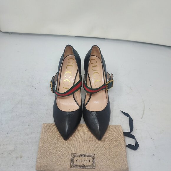 Gucci Black Leather Sylvie Mary Jane Web Pump Shoe - Picture 7 of 10